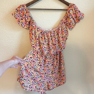 Multicolor summer women’s romper, off the shoulder (possibly could be on)